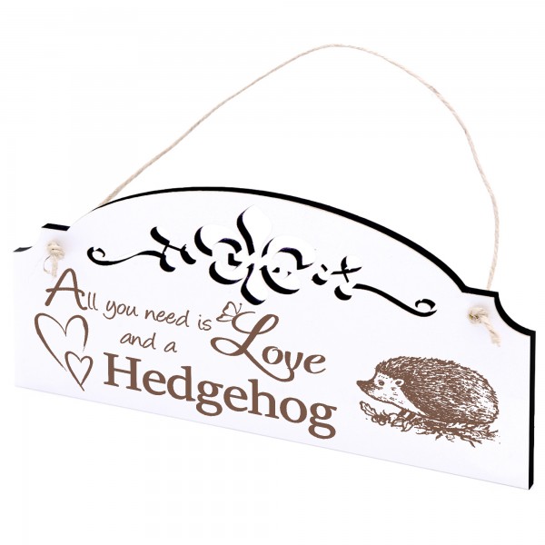 Schild Igel auf Wiese Deko 20x10cm - All you need is Love and a Hedgehog - Holz