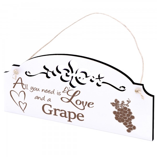Schild dunkle Weintraube Deko 20x10cm - All you need is Love and a Grape - Holz