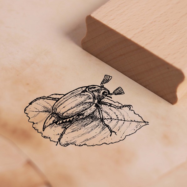 Motivstempel Maikäfer auf Blatt - Käfer Stempel Holzstempel 48 x 28 mm