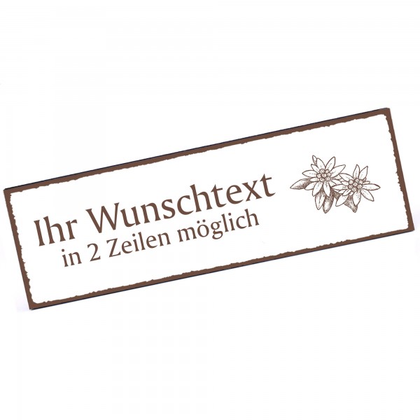 Türschild Alpen Edelweiss Namensschild personalisiert mit Gravur - 150mm x 50mm - selbstklebend