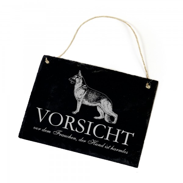 Hundeschild Deutscher Schaeferhund Schild aus Schiefer - Vorsicht vor dem Frauchen - 22cm x 16cm