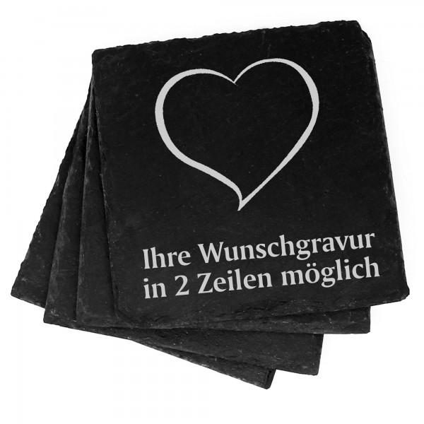 4x Herz Deko Schiefer Untersetzer Wunschgravur Set - 11 x 11 cm