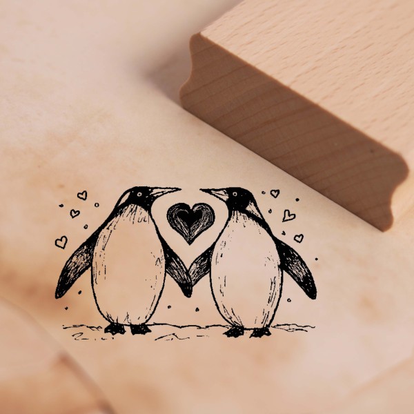 Motivstempel Pinguin Liebe - Pinguine Stempel Holzstempel 48 x 28 mm