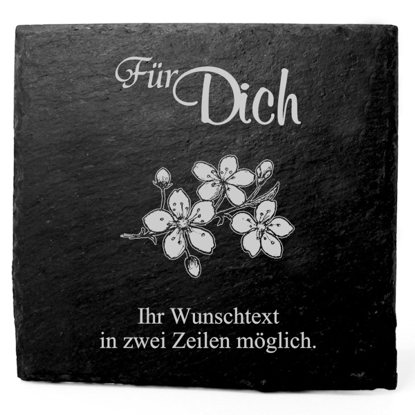 Deko Schiefer Untersetzer personalisiert Zweig mit Kirschblüten - Für Dich - 11x11cm