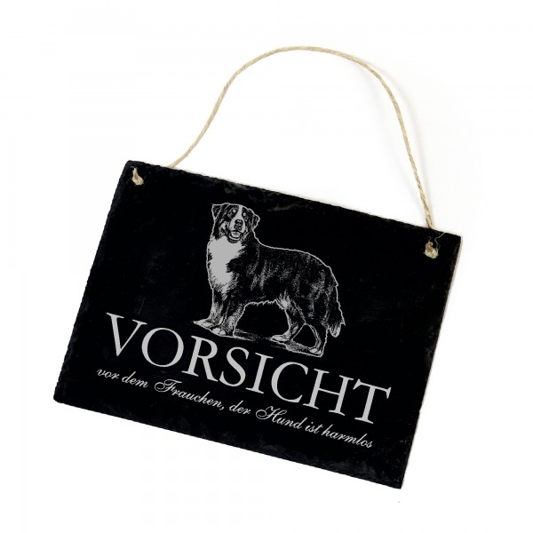 Hundeschild Berner Sennenhund Schild aus Schiefer - Vorsicht vor dem Frauchen - 22cm x 16cm
