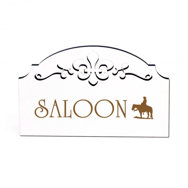 Saloon Schild Holz graviert Ornamente selbstklebend Kneipe Bar Cowboy Türschild Türdeko 15,5 x 9,5