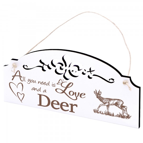 Schild Reh auf Wiese Deko 20x10cm - All you need is Love and a Deer - Holz