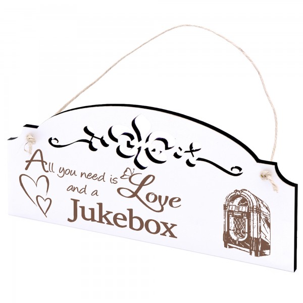 Schild Jukebox Deko 20x10cm - All you need is Love and a Jukebox - Holz