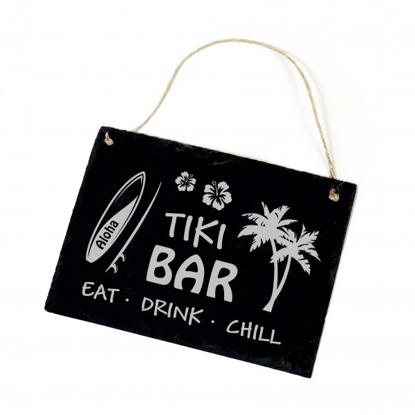 Tiki Bar Schild Türschild aus Schiefer graviert Aloha Surfbrett Dekoschild 22 x 16 cm