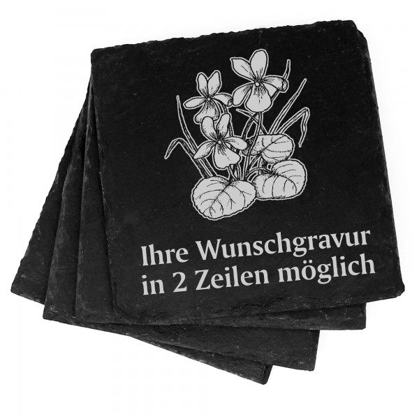 4x Veilchen Deko Schiefer Untersetzer Wunschgravur Set - 11 x 11 cm