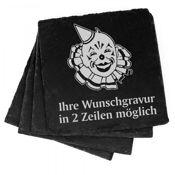 4x Clown Deko Schiefer Untersetzer Wunschgravur Set - 11 x 11 cm