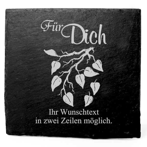 Deko Schiefer Untersetzer personalisiert Zweig mit Blüten - Für Dich - 11x11cm