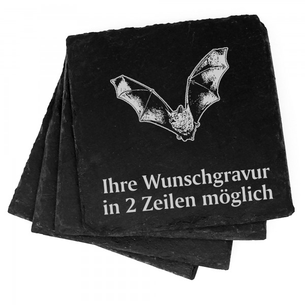 4x Fledermaus Deko Schiefer Untersetzer Wunschgravur Set - 11 x 11 cm