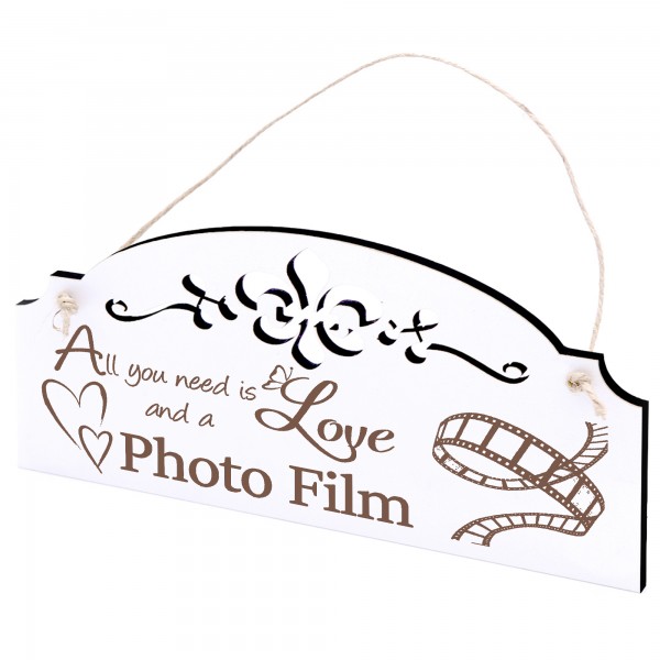 Schild Fotofilm Deko 20x10cm - All you need is Love and a Photo Film - Holz