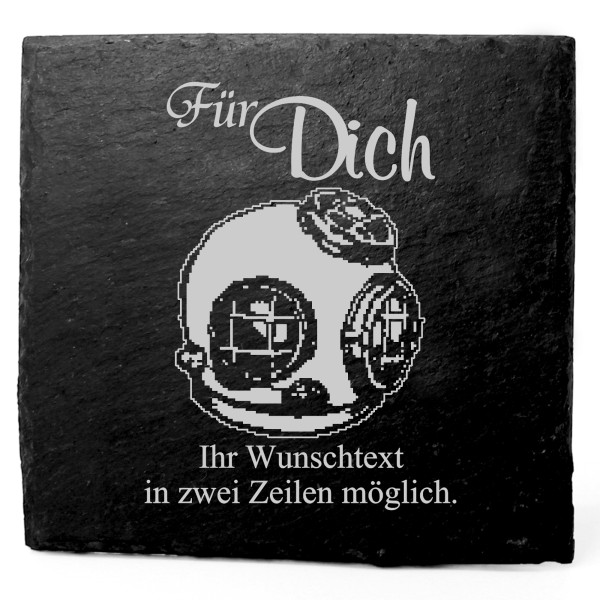Deko Schiefer Untersetzer personalisiert Taucherhelm - Für Dich - 11x11cm