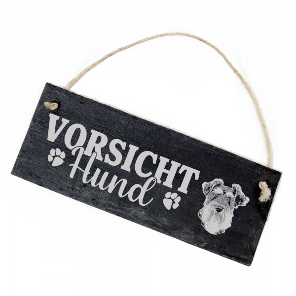 Vorsicht Hund Zwergschnauzer Schild Schiefer 22x8cm Achtung Warnschild