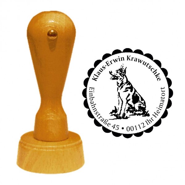 Adressstempel Deutscher Schäferhund - Holzstempel personalisiert mit Adresse - Ø 40 mm
