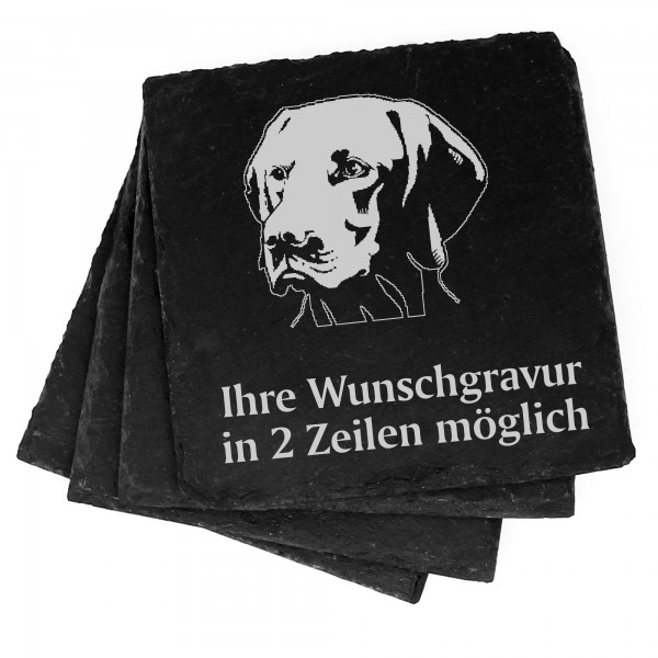 4x Vizsla Ungarischer Vorstehhund Deko Schiefer Untersetzer Wunschgravur Set - 11 x 11 cm