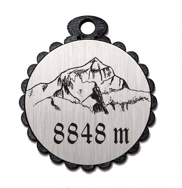 Runder Anhänger « MOUNT EVEREST 8848 m » mit Motiv - Aluminium Look - silber