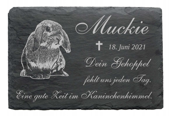 Zwergkaninchen Tiergrabstein Schiefer Gedenktafel mit Gravur - personalisiert - 22cm x 16cm