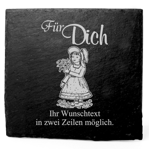 Deko Schiefer Untersetzer personalisiert kleines Mädchen - Für Dich - 11x11cm