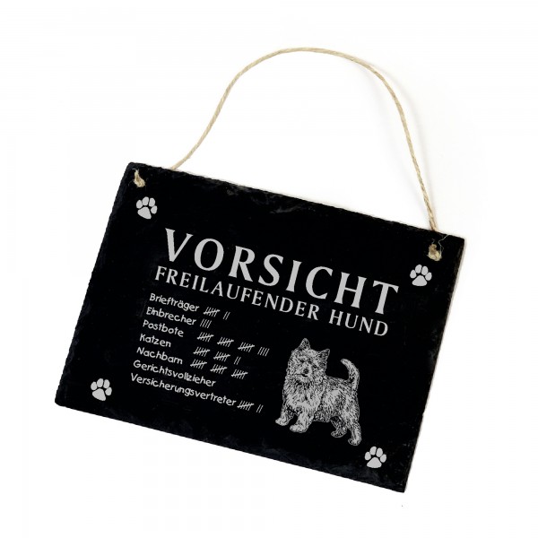 Vorsicht freilaufender Hund Norwich Terrier Hundeschild Schild aus Schiefer  22cm x 16cm