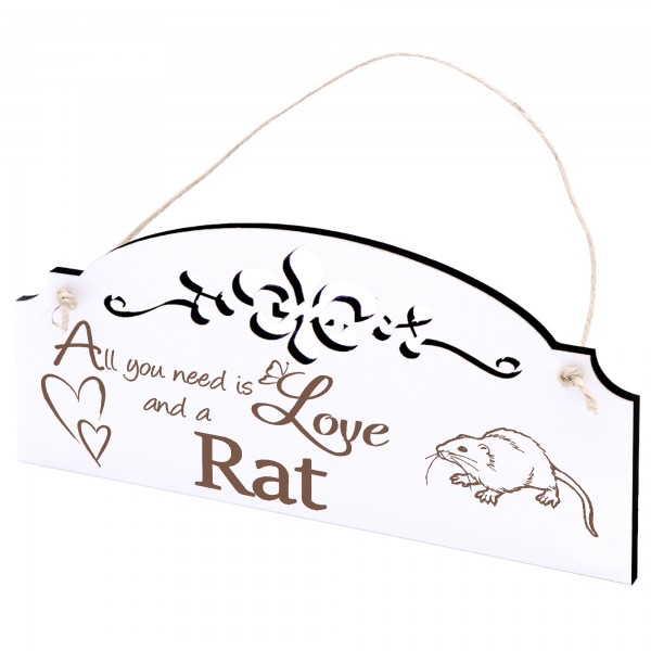 Schild Ratte Deko 20x10cm - All you need is Love and a Rat - Holz