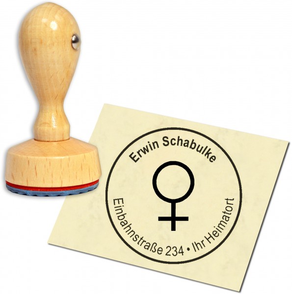 Stempel Adressstempel Holzstempel - Frau Symbol - rund 40mm