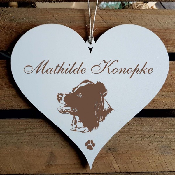 Herz Schild « Australian Shepherd Kopf » mit Namen - Türschild zum Anhängen