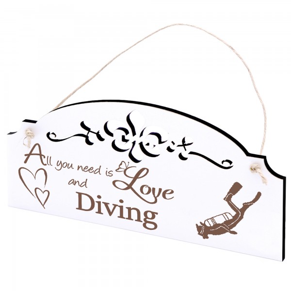 Schild Taucher Deko 20x10cm - All you need is Love and Diving - Holz