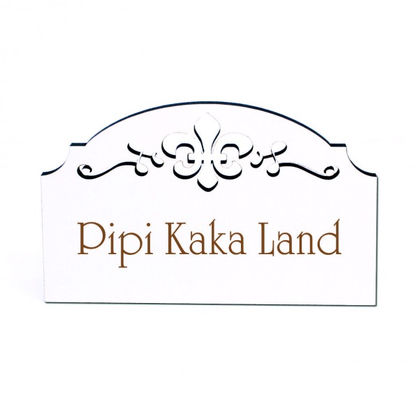 Pipi Kaka Land Türschild Schild Holz selbstklebend Ornamente Toilettentür WC Deko 15,5 x 9,5 cm