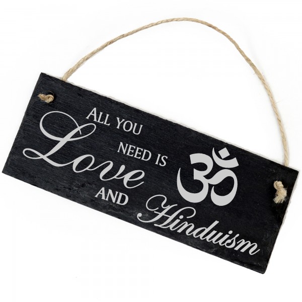 Schiefertafel Deko Hinduismus Schild 22 x 8 cm - All you need is Love and Hinduism