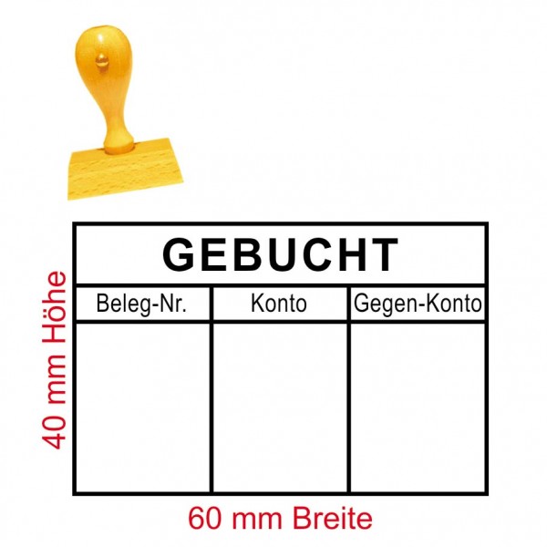 Stempel Gebucht - Tabelle Beleg-Nr. Konto Gegen-Konto - 60 x 40 mm