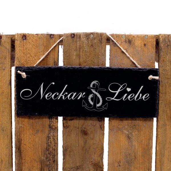 Schiefertafel Neckar Liebe - Anker - Deko Schild 22 x 8 cm