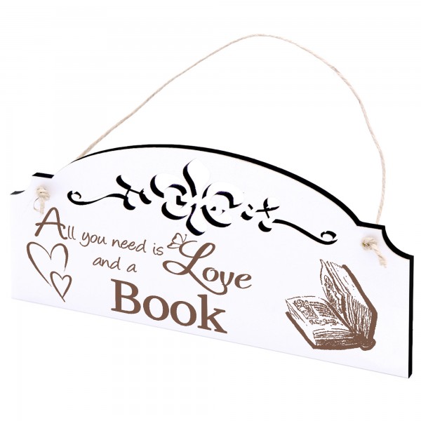 Schild Buch Deko 20x10cm - All you need is Love and a Book - Holz