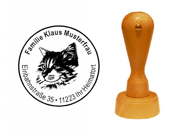 « Maine-Coon-Katze » Holzstempel mit persönlichem Wunschtext