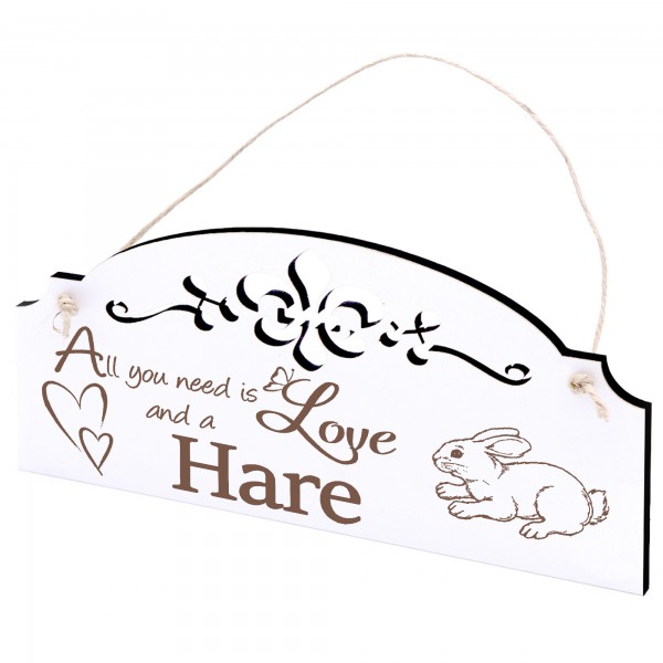 Schild sitzender Hase Deko 20x10cm - All you need is Love and a Hare - Holz