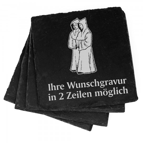 4x Mönch Deko Schiefer Untersetzer Wunschgravur Set - 11 x 11 cm