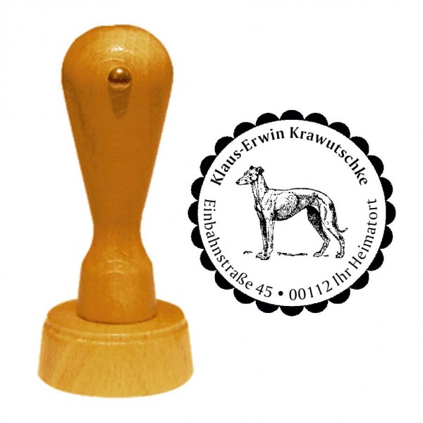 Adressstempel Greyhound - Holzstempel personalisiert mit Adresse - Ø 40 mm