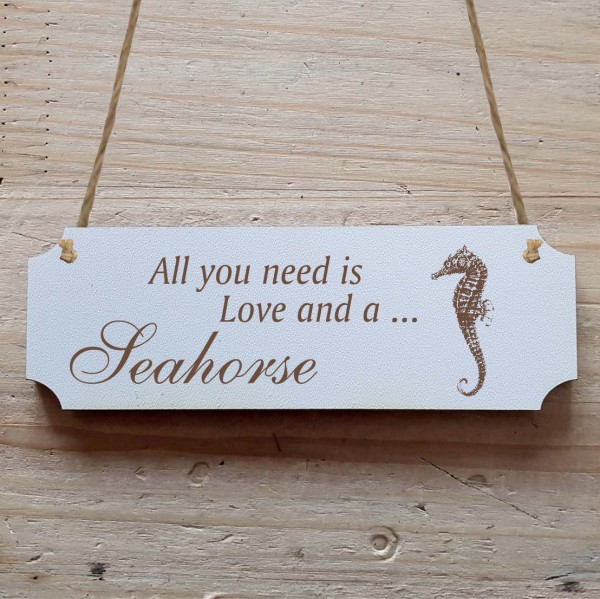 Dekoschild « All you need is Love and a Seahorse » Seepferdchen