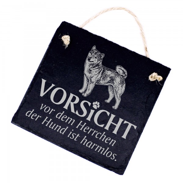 Hundeschild Shiba Inu Schild aus Schiefer - Vorsicht vor dem Herrchen - 11cm x 11cm
