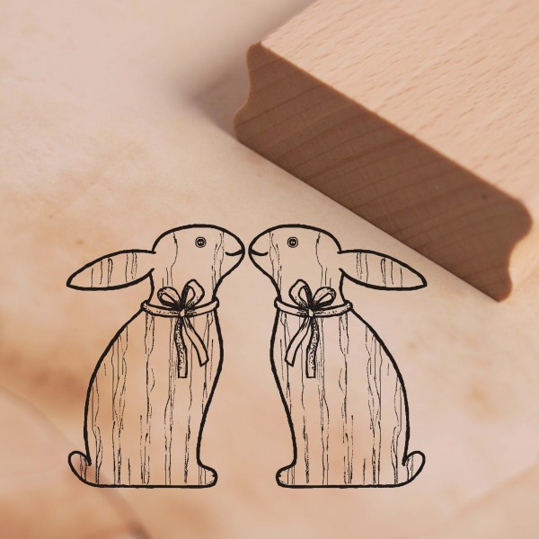 Motivstempel Zwei Hasen Holzoptik - Stempel Ostern 38 x 28 mm