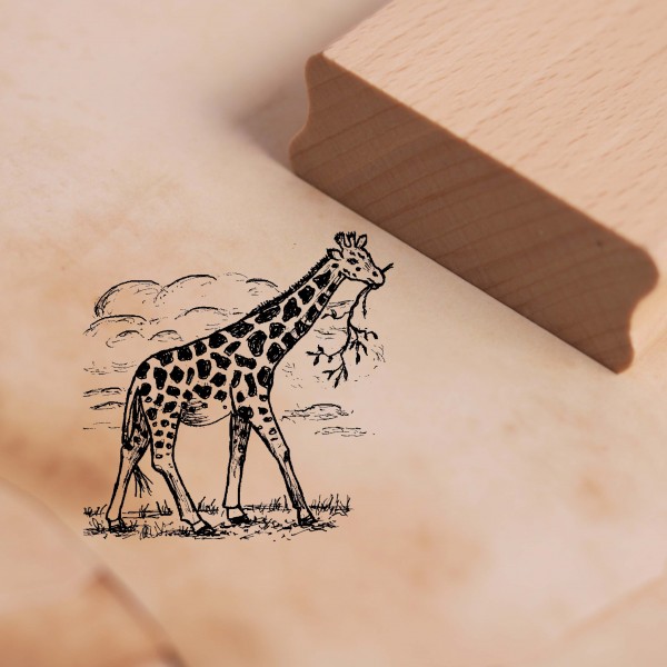 Motivstempel Giraffe mit Zweig - Stempel Holzstempel 48 x 48 mm