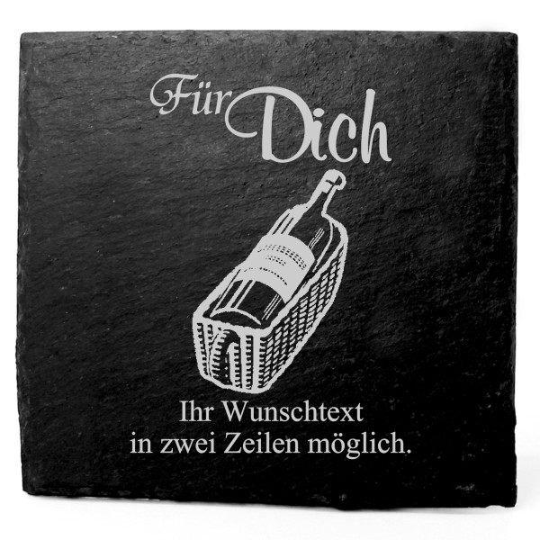 Deko Schiefer Untersetzer personalisiert Weinflasche - Für Dich - 11x11cm