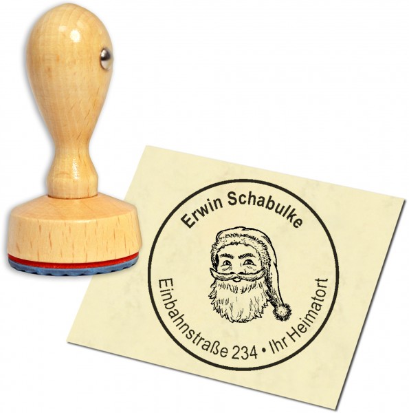 Stempel Adressstempel Holzstempel - Weihnachtsmann - rund 40mm