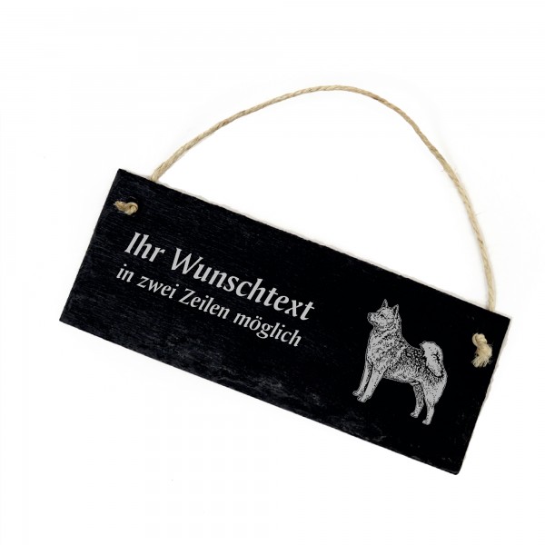 Hundeschild Finnischer Spitz Türschild Schiefer - personalisiert - 22cm x 8cm