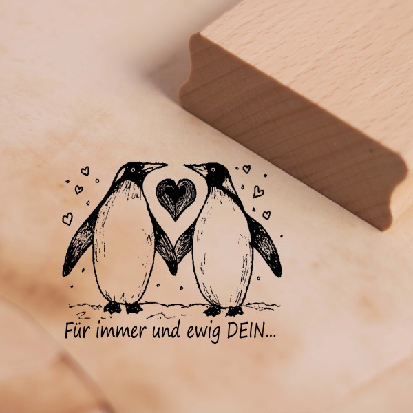Motivstempel Pinguine Liebe Für immer und ewig Dein - Pinguin Stempel Holzstempel 58 x 48 mm