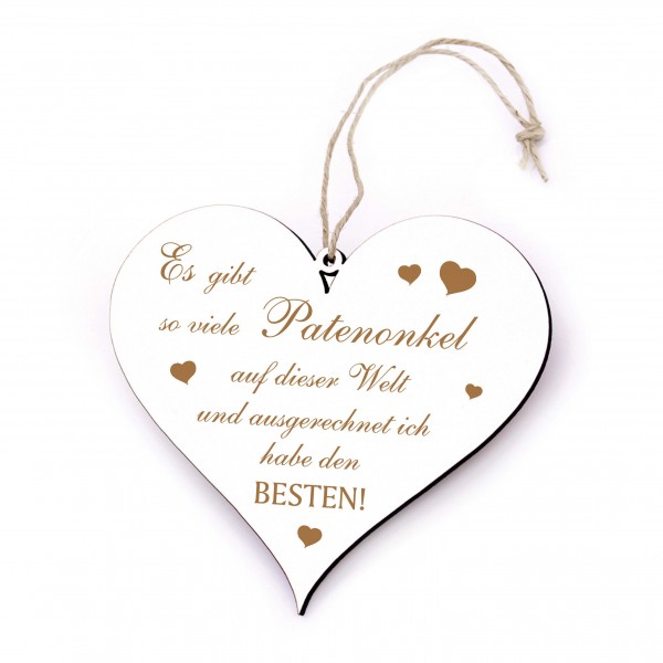Patenonkel Schild Herz graviert mit Spruch - Bester Patenonkel der Welt - Holz Dekoschild 13 x 12 cm
