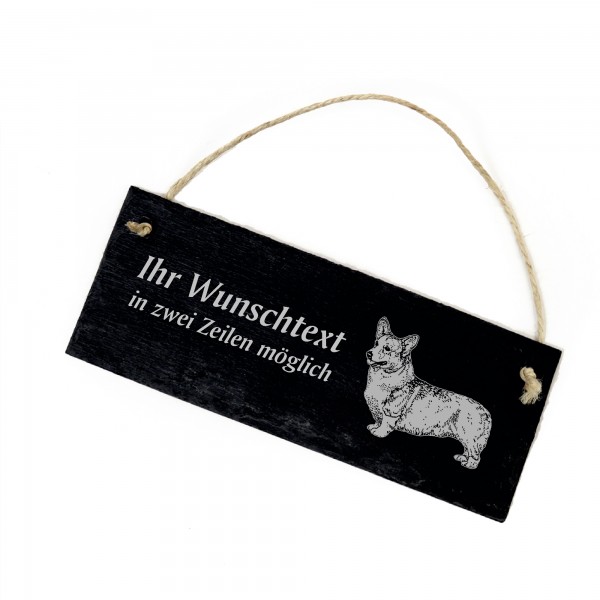 Hundeschild Welsh Corgi Pembroke Türschild Schiefer - personalisiert - 22cm x 8cm