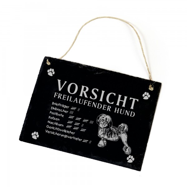 Vorsicht freilaufender Hund Loewchen Hundeschild Schild aus Schiefer  22cm x 16cm